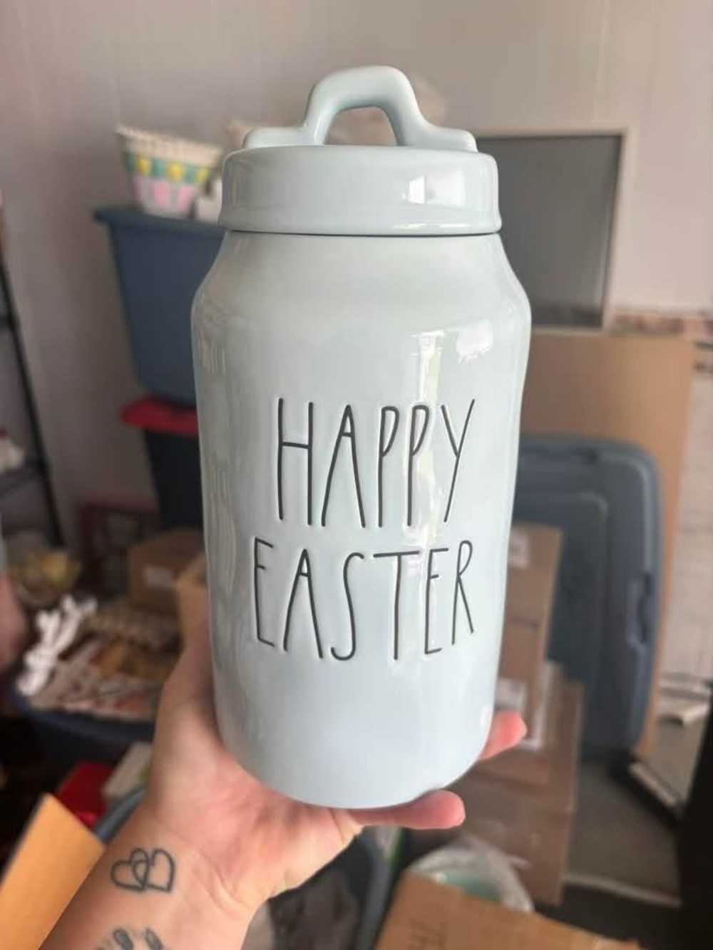 Rae Dunn Happy Easter Ceramic Canister - Light Blue